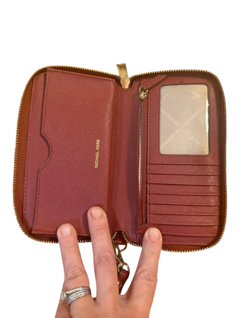 Michael Kors Women's Maroon Leather Wristlet Wallet